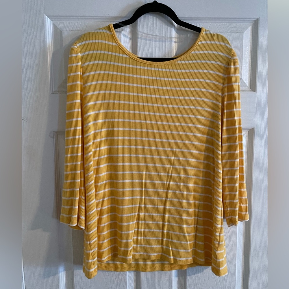 Time And Tru - Yellow and White Striped 3/4 Sleeve